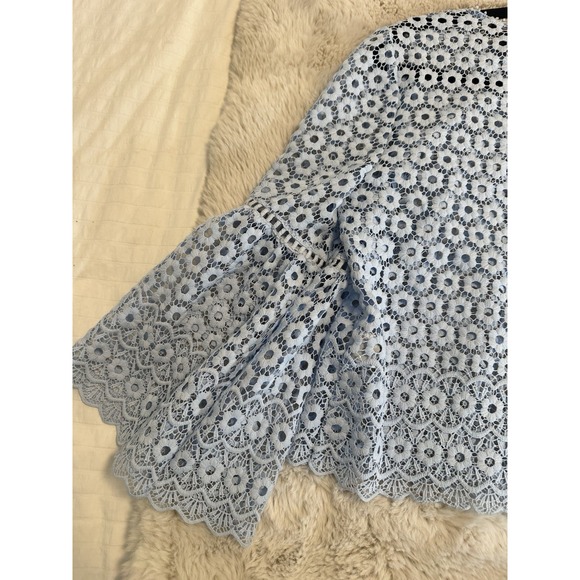 J Crew Daisy Lace Bell Sleeve Top Sz 10 Blue - Picture 9 of 16